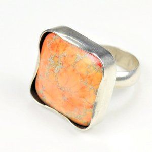 Orange Sea Jasper Sterling Ring